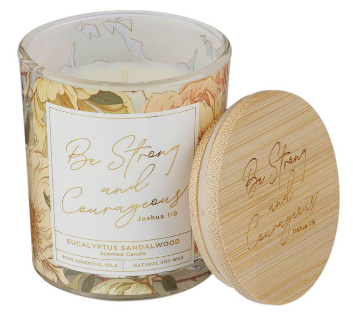 Be Strong and Courageous Eucalyptus Sandalwood Scented Candle in a Glass Jar - Joshua 1:9