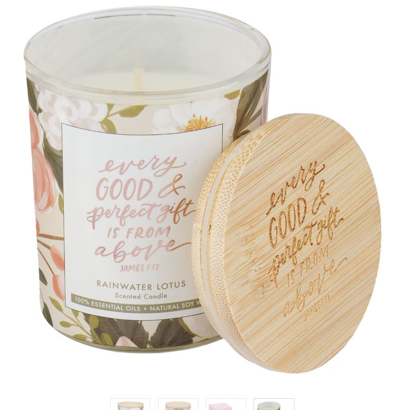 Every Good and Perfect Gift Rainwater Lotus Scented Candle - James 1:17