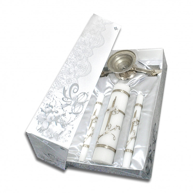 Wedding Candle Set with Silver Base