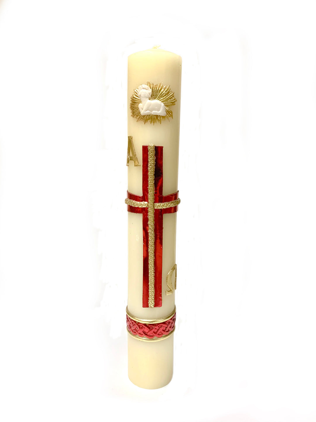 10"x1.5" Cirio Candle with Gold and Red Cross & Lamb