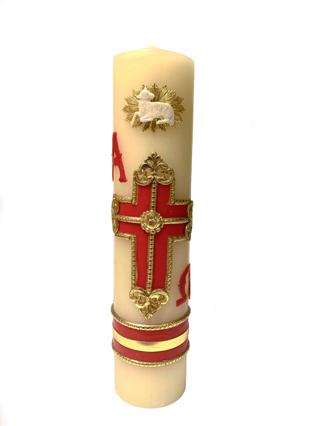 8"x2" Cirio Candle with Red Cross & Lamb