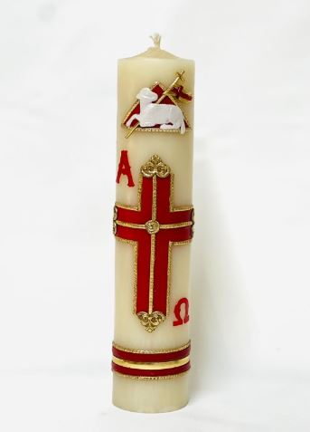 12" Cirio Candle Red & Gold Cross