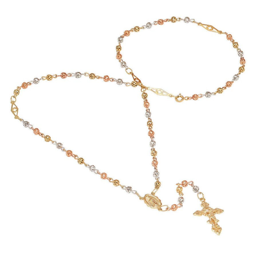 4mm Cut Out Tri Color Rosary Necklace