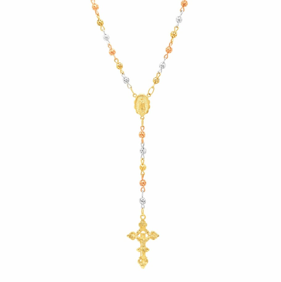 4mm Cut Out Tri Color Rosary Necklace
