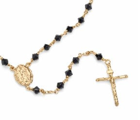 4mm Jet Black Swarovski Crystal Gold Plated Rosary