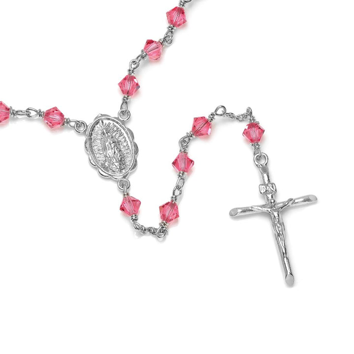 4mm Pink Austrian Crystal Rhodium Plated Rosary