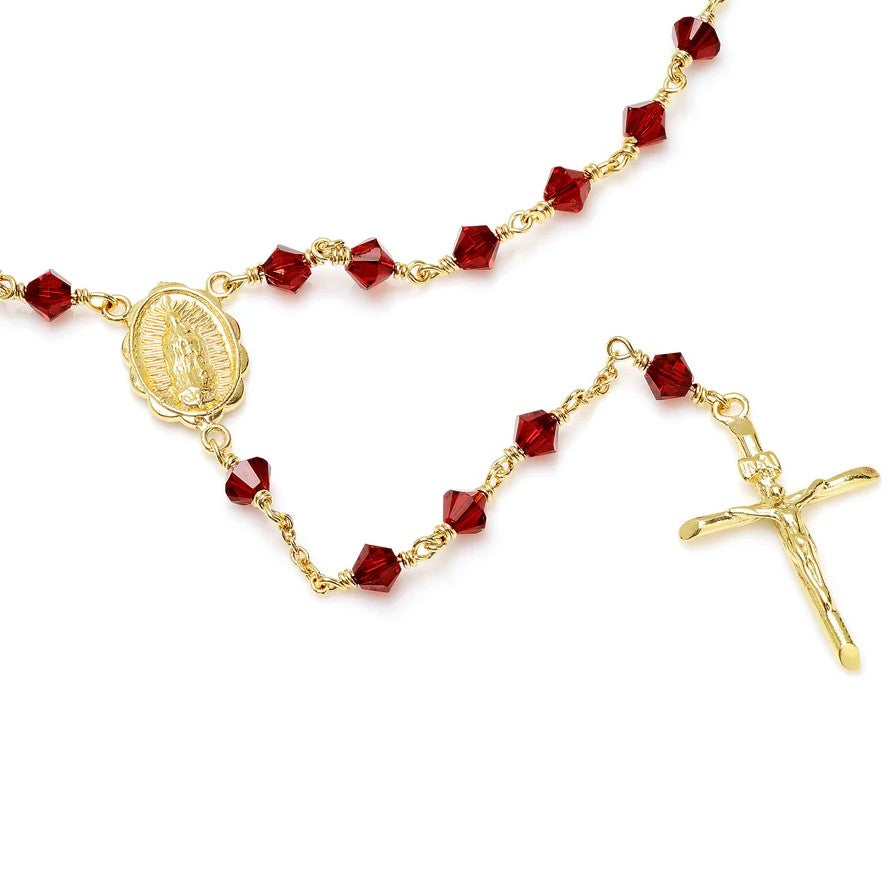 4mm Red Crystal Gold Plated Rosary