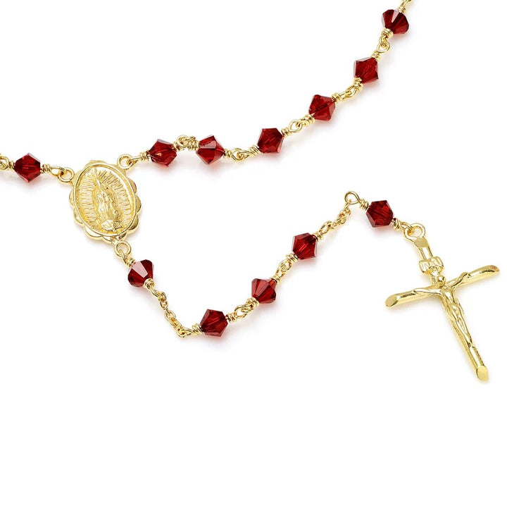 4mm Red Crystal Gold Plated Rosary