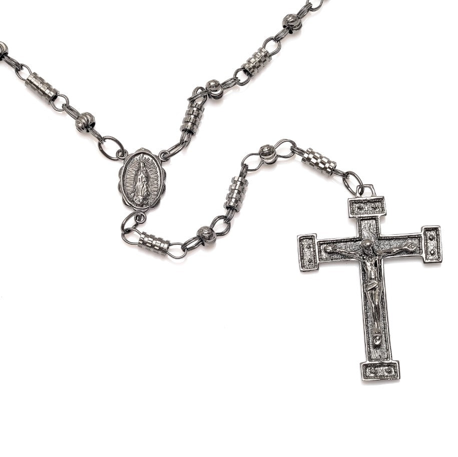 4mm x 8mm Rhodium Plated Diamond Cut Bullet Bead Rosary