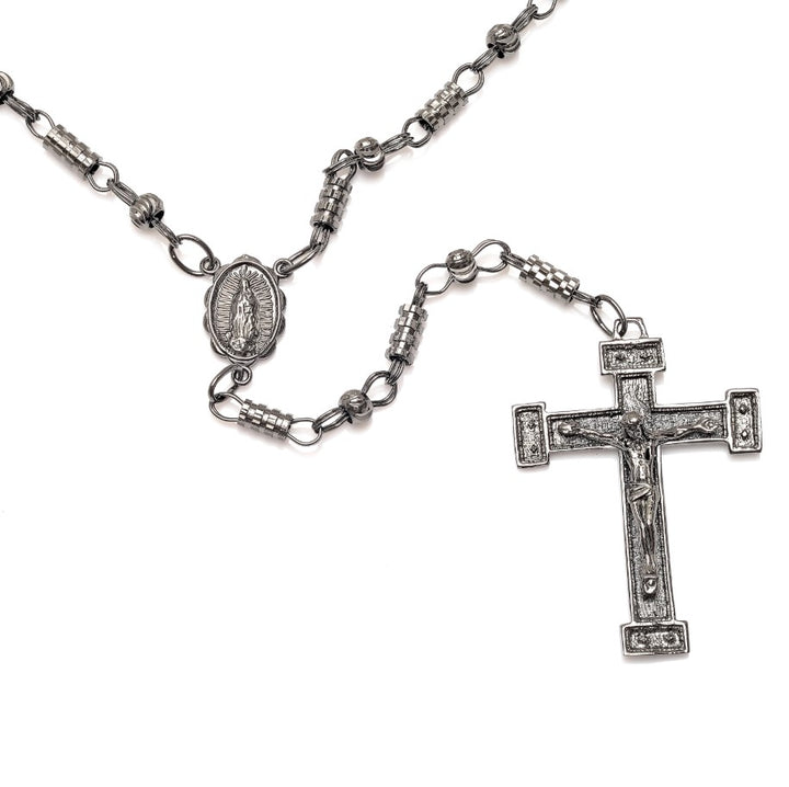 4mm x 8mm Rhodium Plated Diamond Cut Bullet Bead Rosary