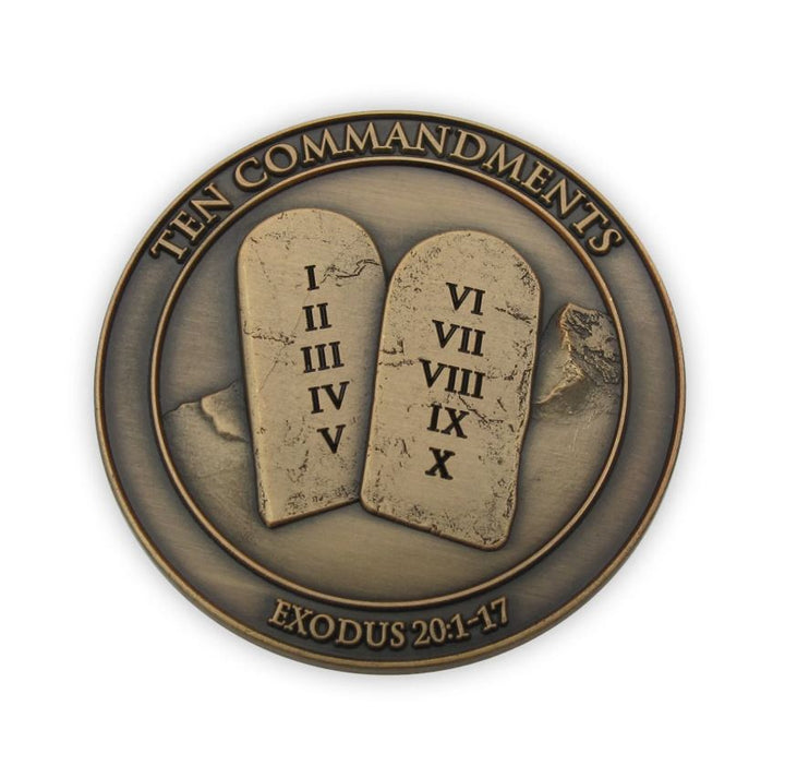 Ten Commandments Antique Gold Plated Challenge Coin