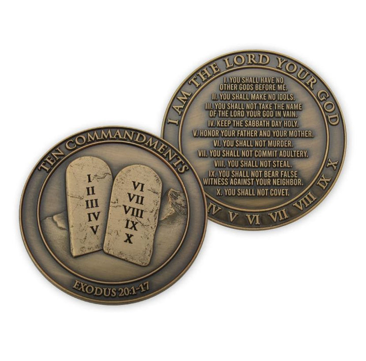 Ten Commandments Antique Gold Plated Challenge Coin