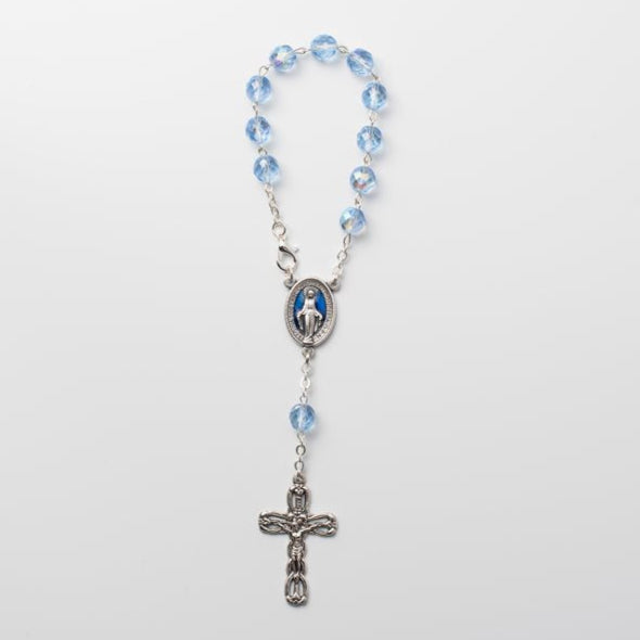 8mm Blue Crystal Miraculous Medal Auto Rosary