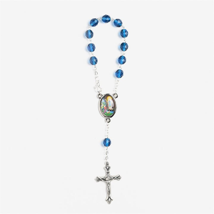 8mm Blue Crystal Our Lady of Lourdes Auto Rosary