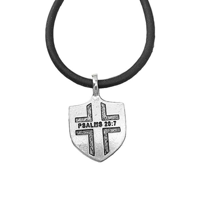 22" Shield With Cross Black Cord Necklace