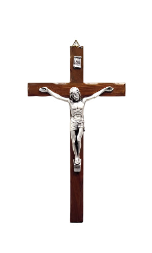 10" Wood with Silver Corpus Crucifix