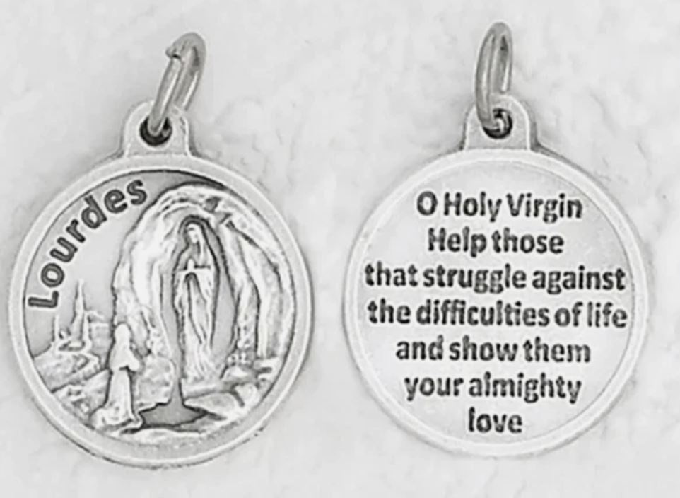 .75" Our Lady of Lourdes double Sided Round Medal