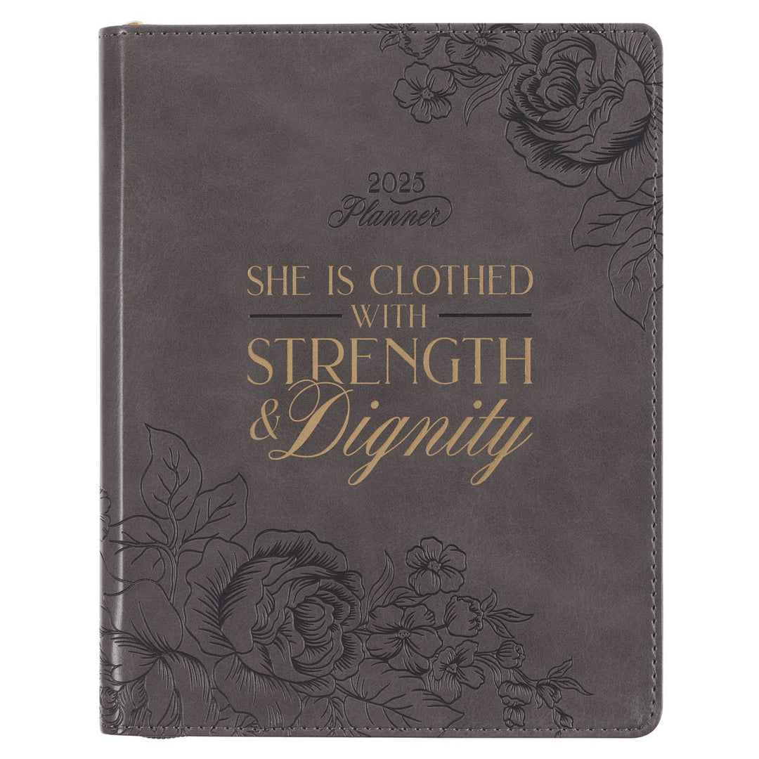 2025 Strength and Dignity Brown Faux Leather 18-Month Planner for Women - Proverbs 31:25