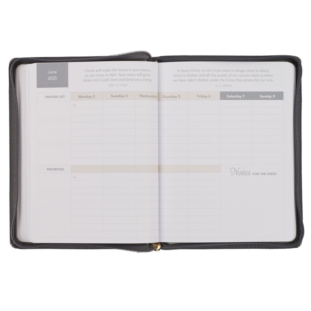 2025 Strength and Dignity Brown Faux Leather 18-Month Planner for Women - Proverbs 31:25