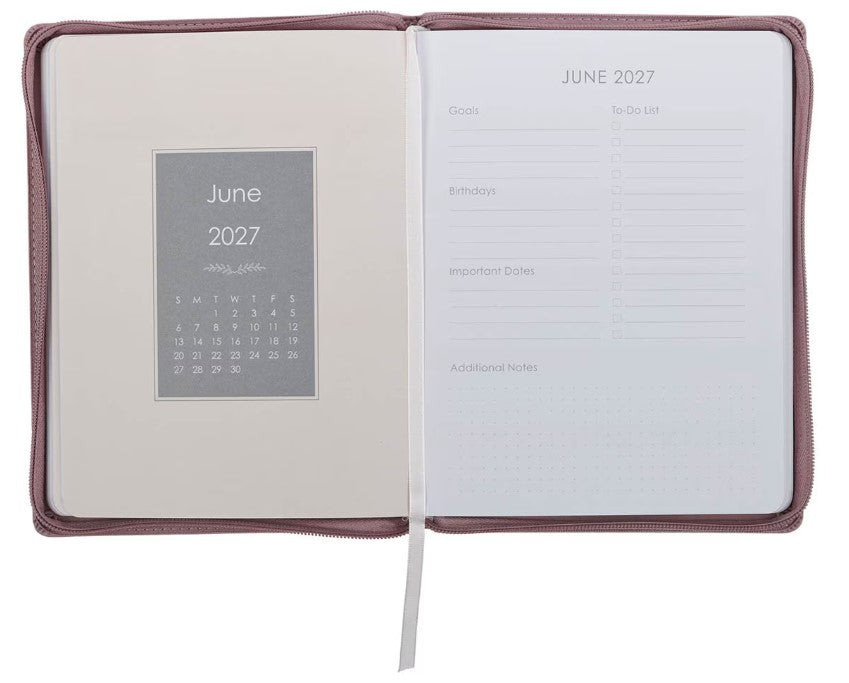 2027 Plans Large Zippered Dusty Mauve Faux Leather 18-Month Planner for Women - Jeremiah 29:11