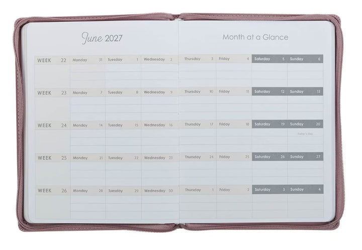 2027 Plans Large Zippered Dusty Mauve Faux Leather 18-Month Planner for Women - Jeremiah 29:11