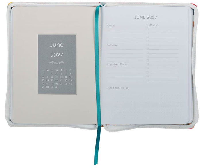 2027 Be Still and Know Large Zippered White Floral Faux Leather 18-Month Planner for Women - Psalm 46:10