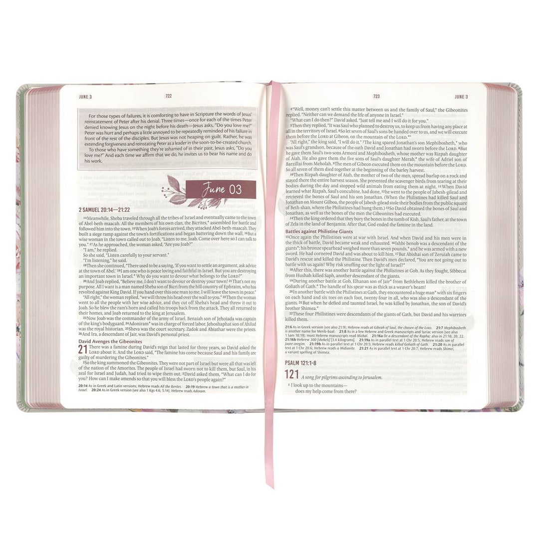 Pearlized Gray Floral Faux Leather NLT Everyday Devotional Bible for Women