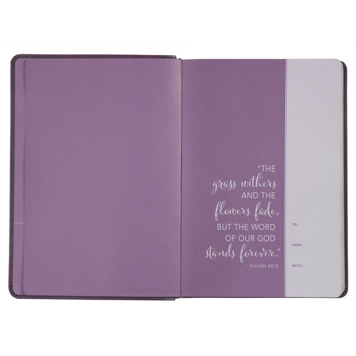 Framed Purple Faux Leather NLT Everyday Devotional Bible for Women