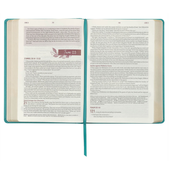 Floral Teal Faux Leather NLT Everyday Devotional Bible for Women