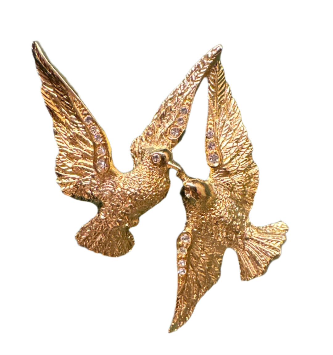 Gold Tone Crystal Wings of Dove Pin