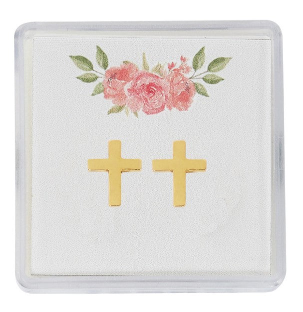 Gold Tone Cross Earrings