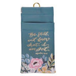 Be Still Teal Floral Faux Leather Double Eyeglass Case - Psalm 46:10