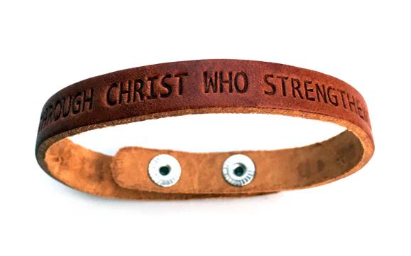 Philippians 4:13 Genuine Leather Bracelet