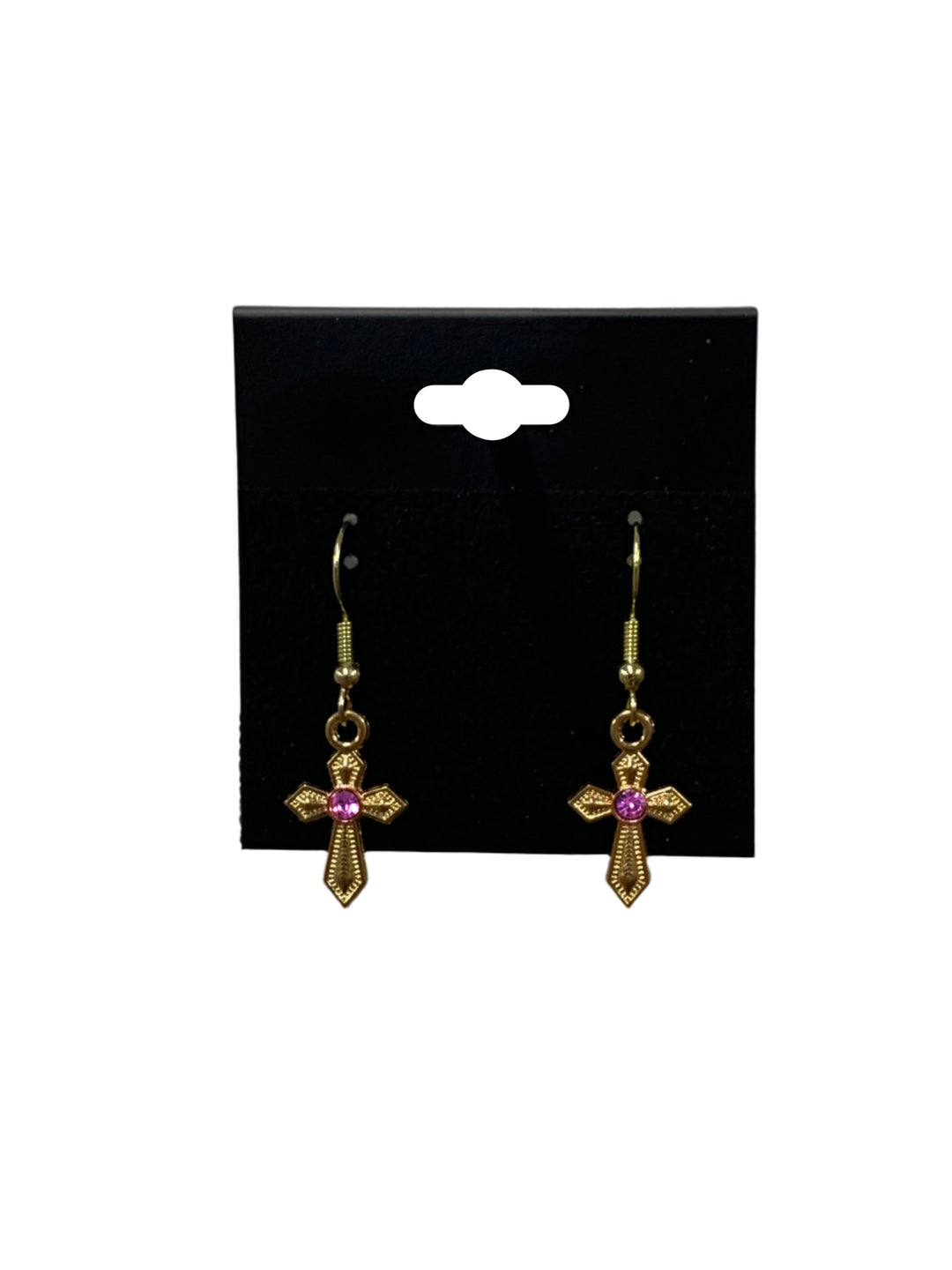 Gold Cross Earrings with Center Crystal