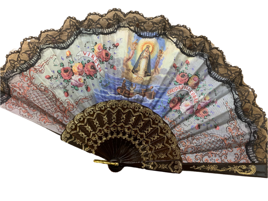 19" Caridad Del Cobre Lace Fan - Black