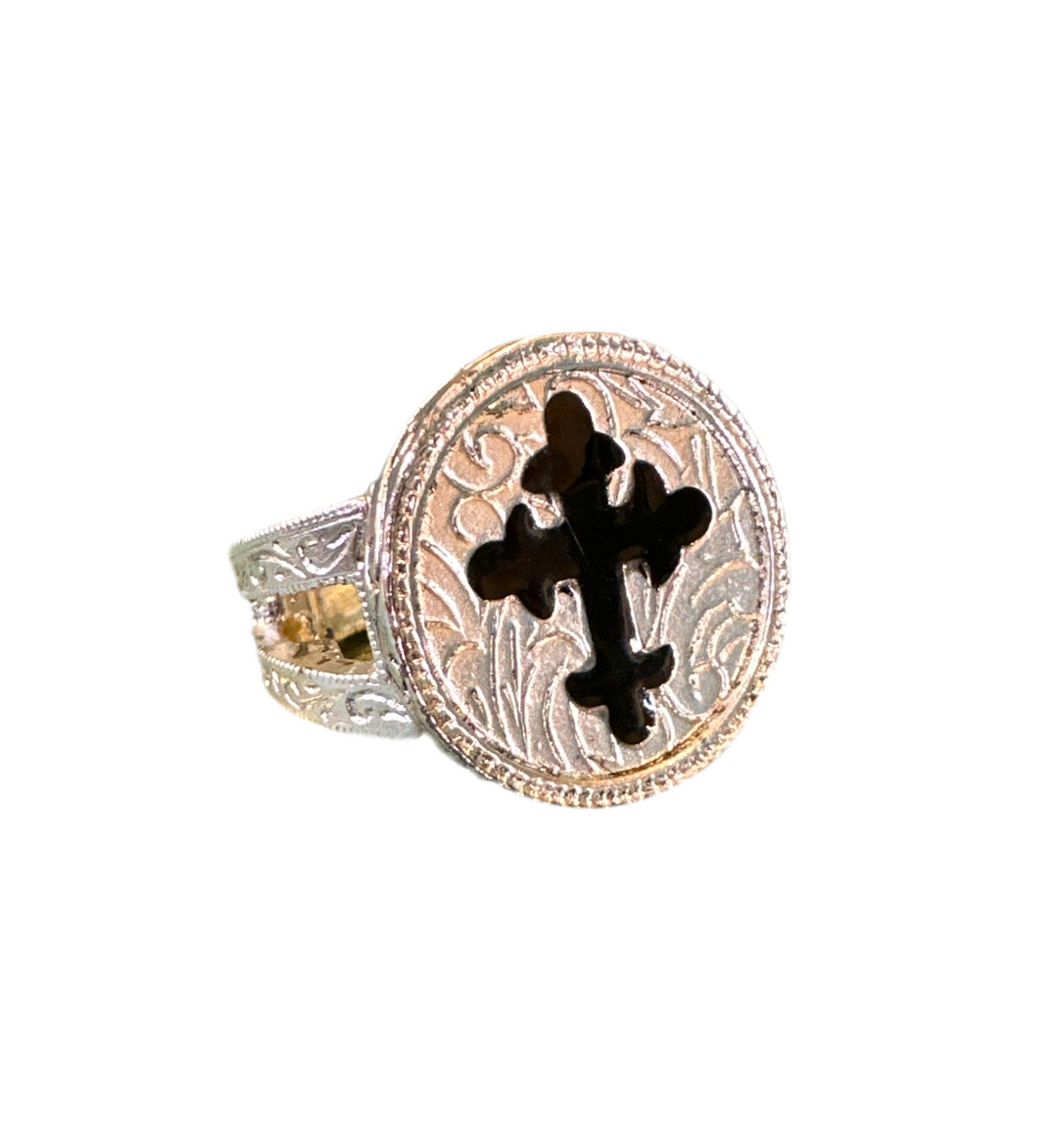 Silver Ring with Black Cross