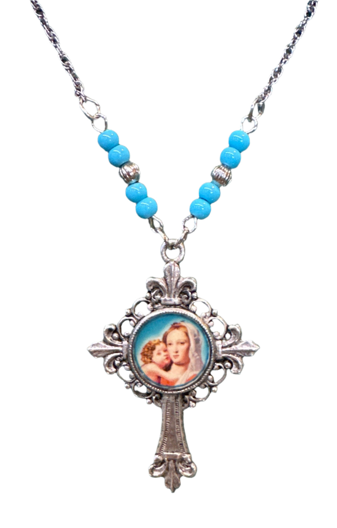 Mary & Child Decal Cross Necklace