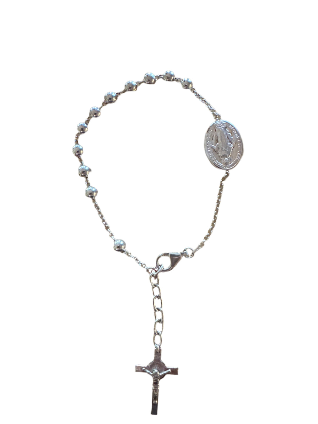 Sterling Silver 5MM Miraculous Medal Rosary Bracelet