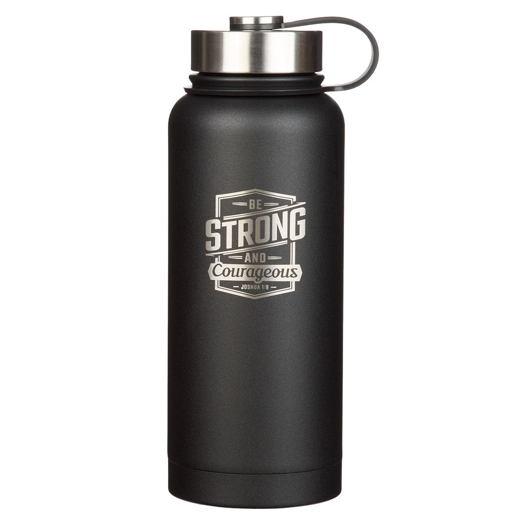 Strong and Courageous Black Stainless Steel Water Bottle - Joshua 1:9