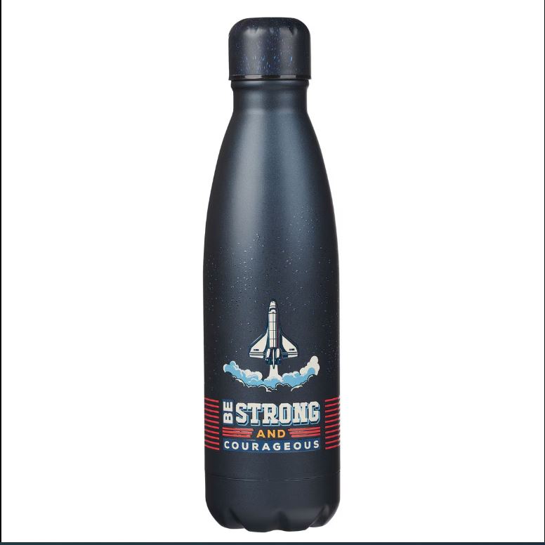 Be Strong and Courageous Blue Space Stainless Steel Water Bottle - Joshua 1:9