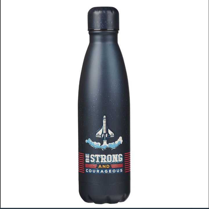 Be Strong and Courageous Blue Space Stainless Steel Water Bottle - Joshua 1:9