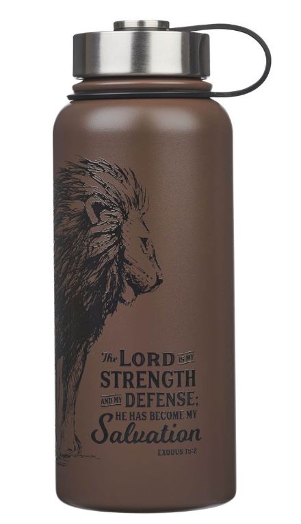 The Lord is My Strength Brown Stainless Steel Water Bottle - Exodus 15:2