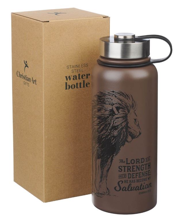 The Lord is My Strength Brown Stainless Steel Water Bottle - Exodus 15:2