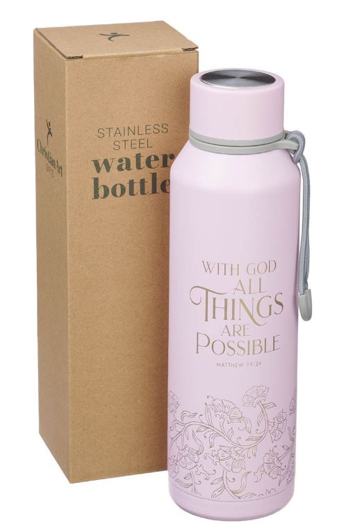 Things Are Possible Pink Stainless Steel Water Bottle - Matthew 19:26