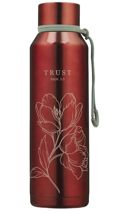 Trust Metallic Pomegranate Red Stainless Steel Water Bottle - Proverbs 3:5