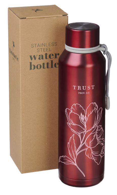 Trust Metallic Pomegranate Red Stainless Steel Water Bottle - Proverbs 3:5