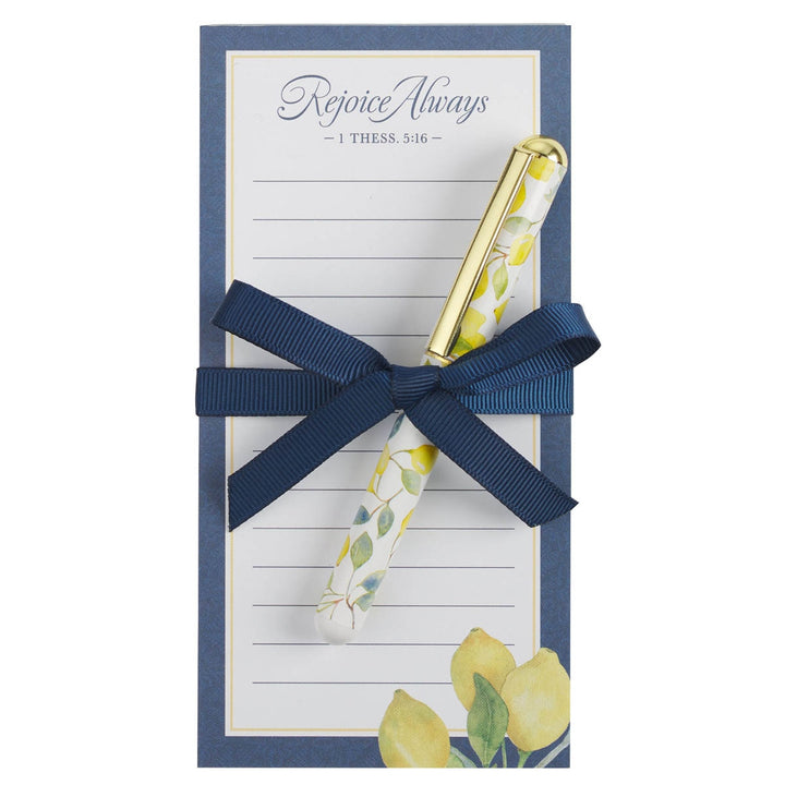 Rejoice Always Lemon Magnetic Notepad with Pen Set - 1 Thessalonians 5:16