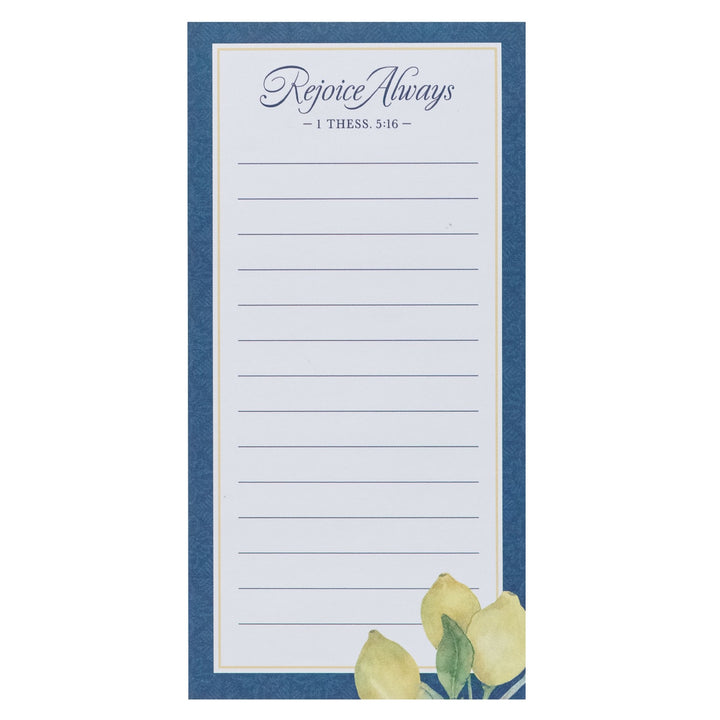 Rejoice Always Lemon Magnetic Notepad with Pen Set - 1 Thessalonians 5:16