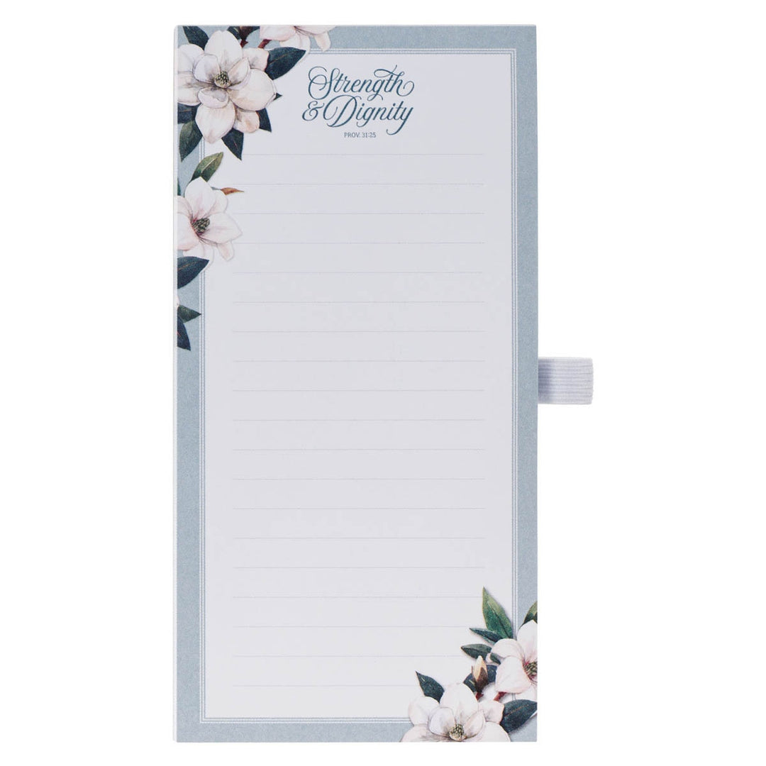 Strength and Dignity Blush Magnolia Magnetic Notepad and Pen Set - Proverbs 31:25