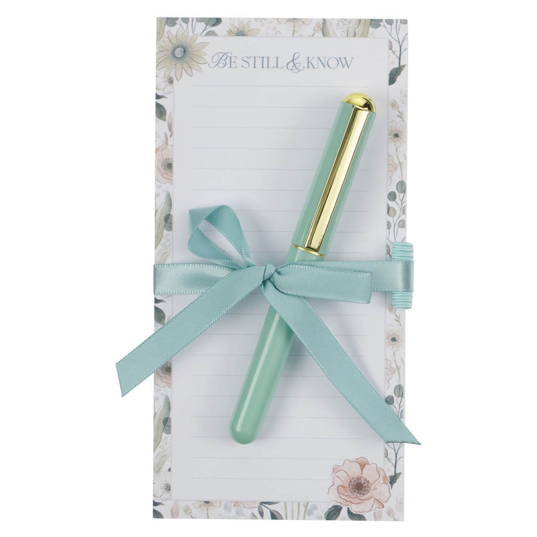 Teal Meadow Magnetic Notepad and Pen Gift Set - Psalm 46:10